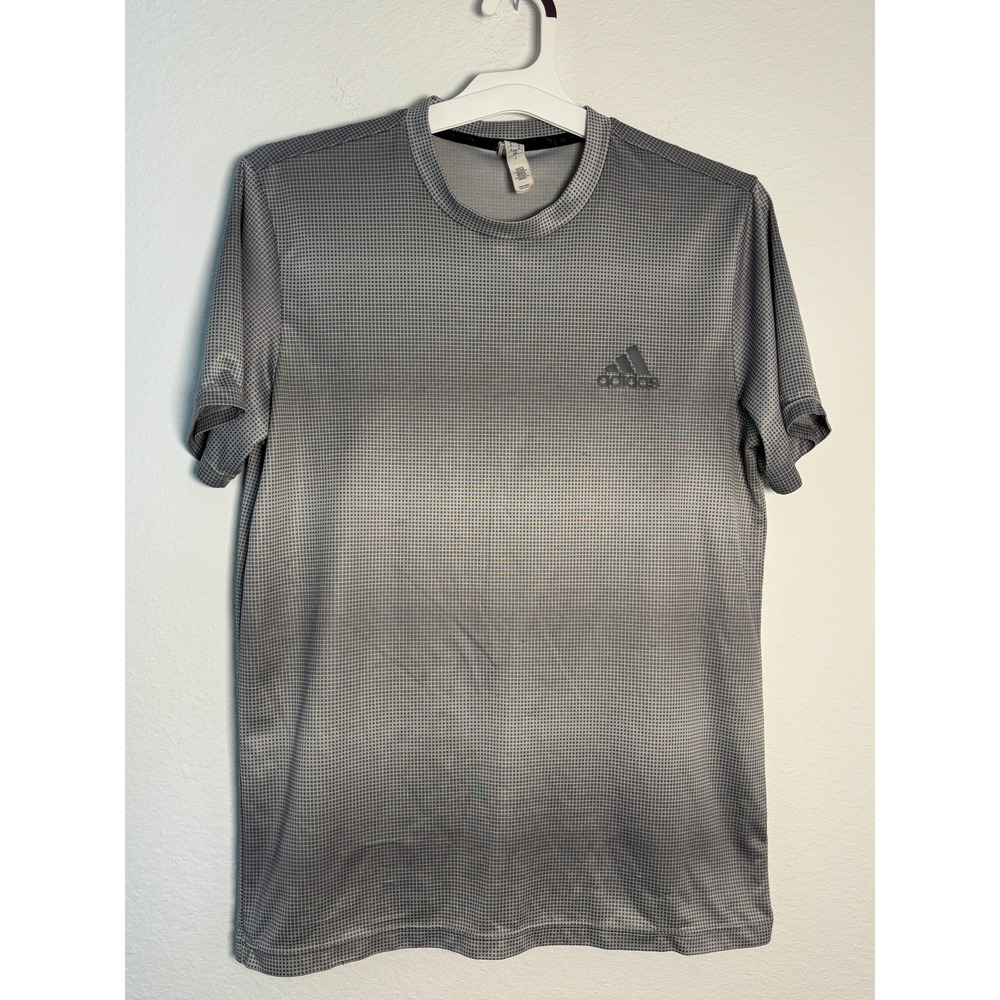Adidas Mens Grey Ombre Micro Check Performance T-Shirt Size Medium RN 88387